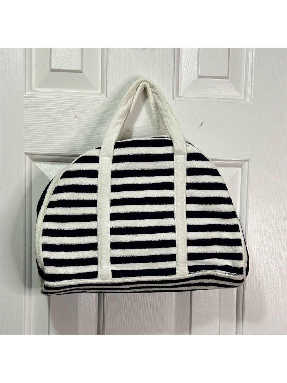 Black and White Striped Travel Bag with matching toiletries bag - 2 piece set